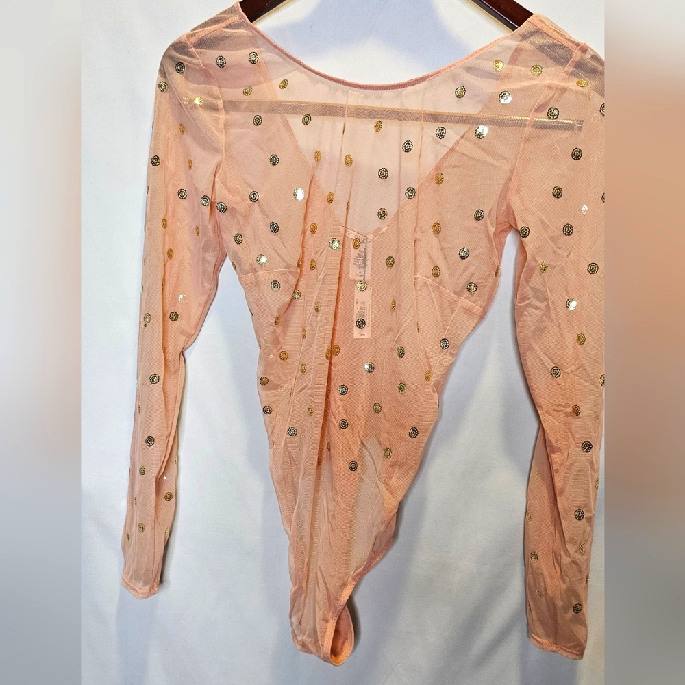 Victoria's Secret Sheer Pink Bodysuit with Gold Accents